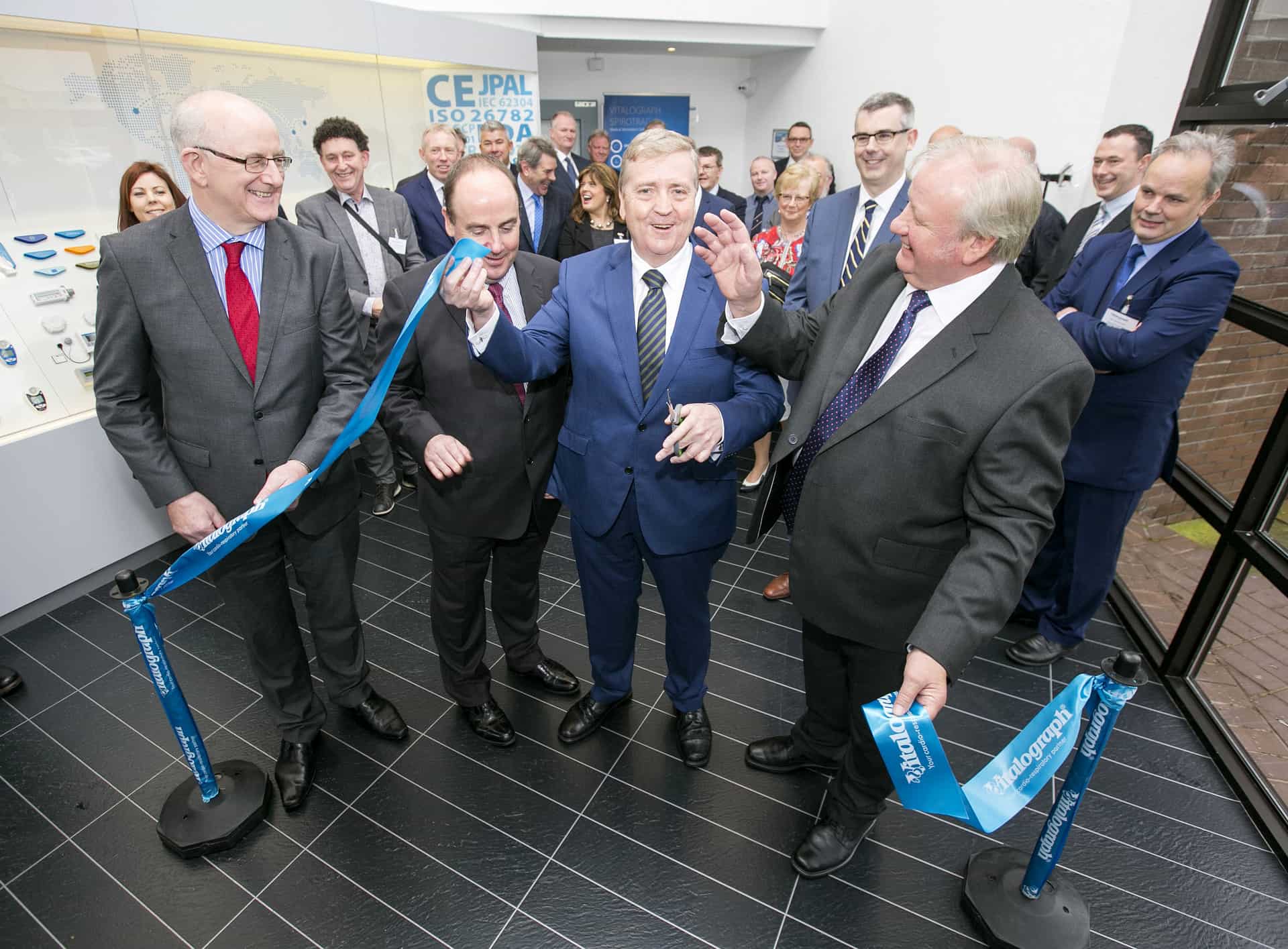 PIctured L-R are Dr. Tom Kelly, Divisional Manager, Cleantech, Electronics and Life Sciences, Enterprise Ireland, Frank Keane, General Manager at Vitalograph Ireland, Minister of State at the Department of Enterprise and Innovation, Pat Breen TD and Bernard Garbe, Chairman and CEO Vitalograph. Pic: Arthur Ellis.