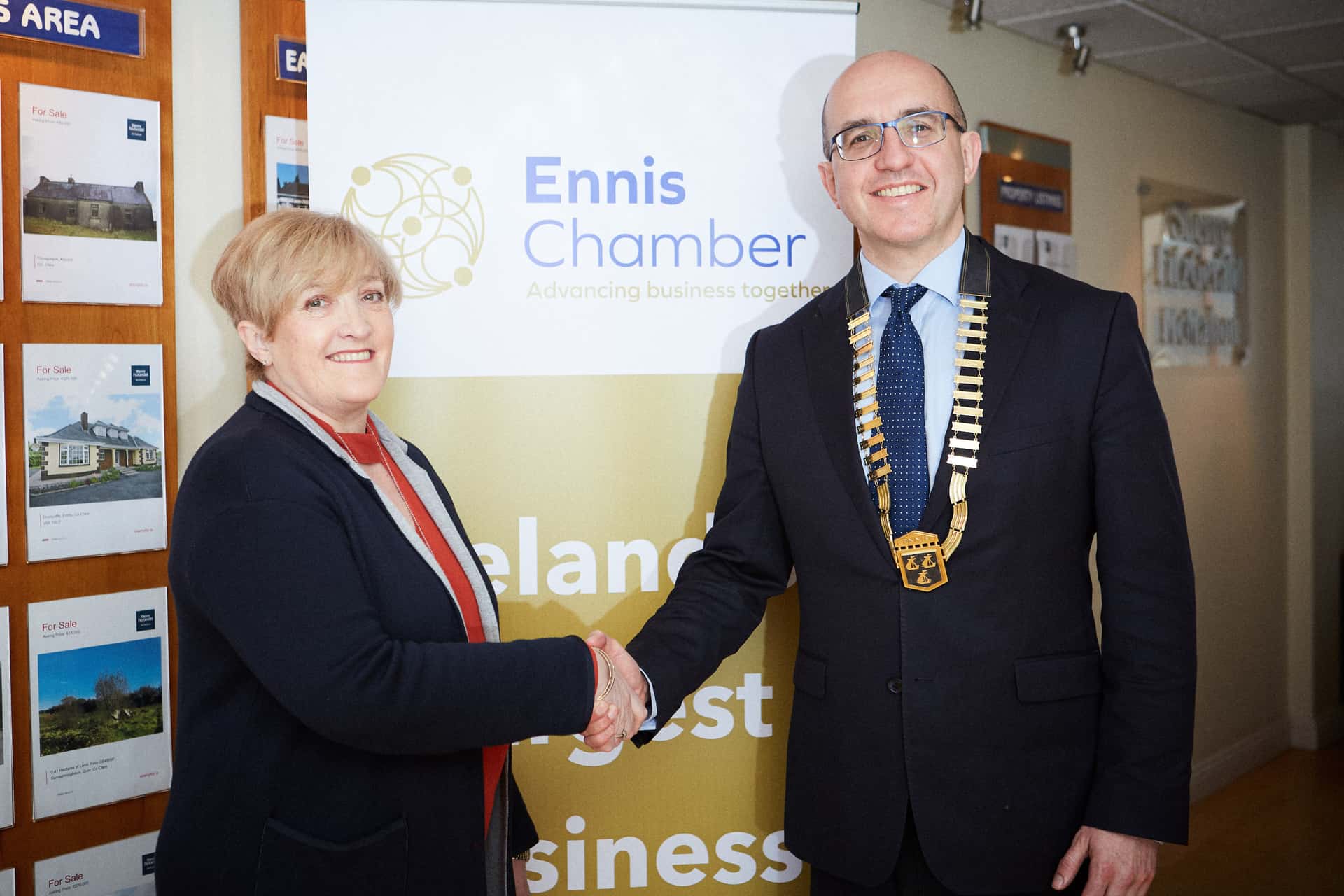 Ennis Chamber President Diarmuid McMahon MD Sherry FitzGerald McMahon and Vice President Gwen Culligan