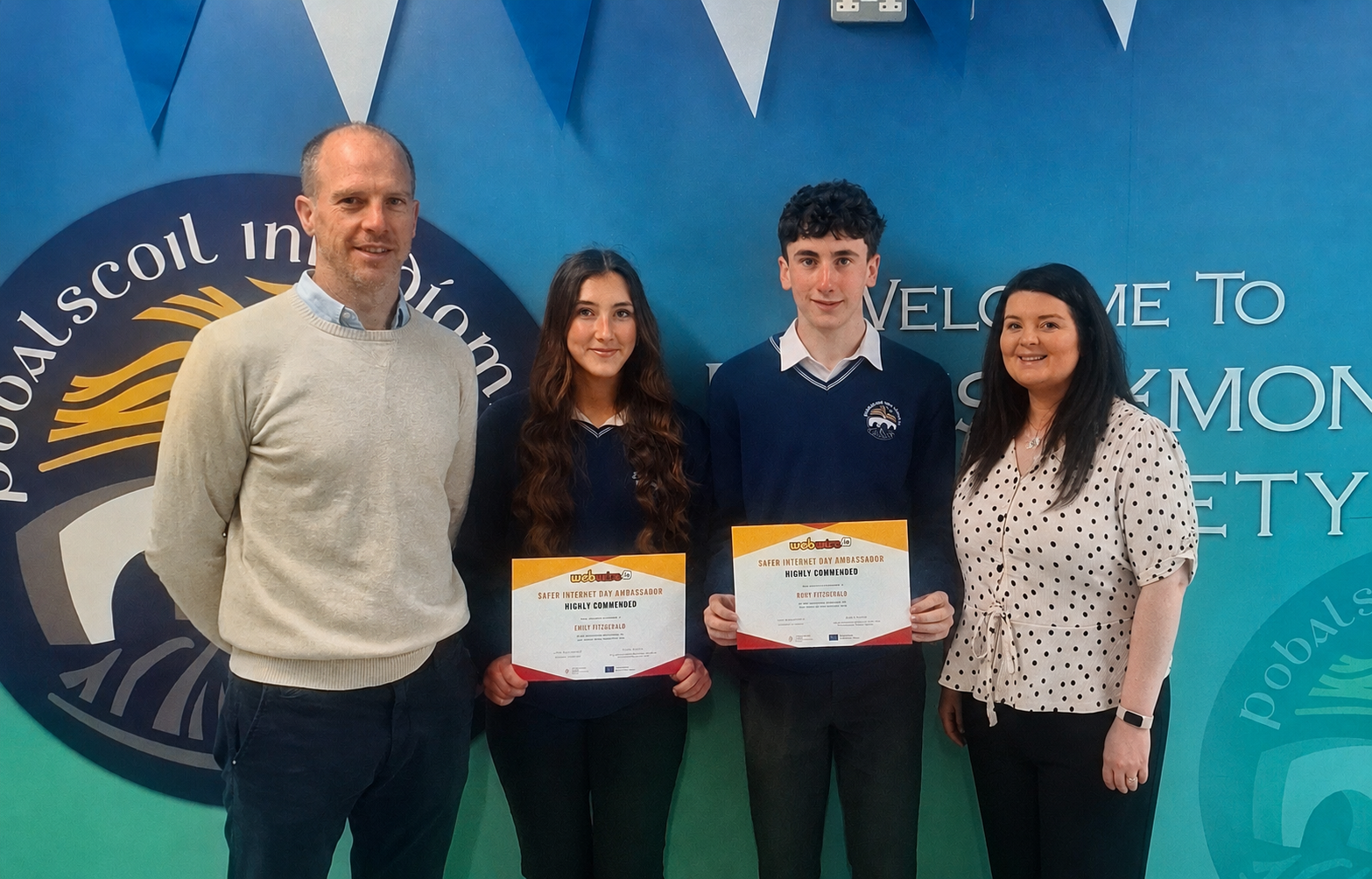 L to R - Brian Frawley (Deputy Principal), Emily Fitzgerald, Rory Fitzgerald, Shona Connellan (Teacher)