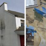 Bolands Corner Doonbeg || (L) Before the mural commenced, (R) After the mural in progress || (R) Photo via Clare County Council's Facebook Page