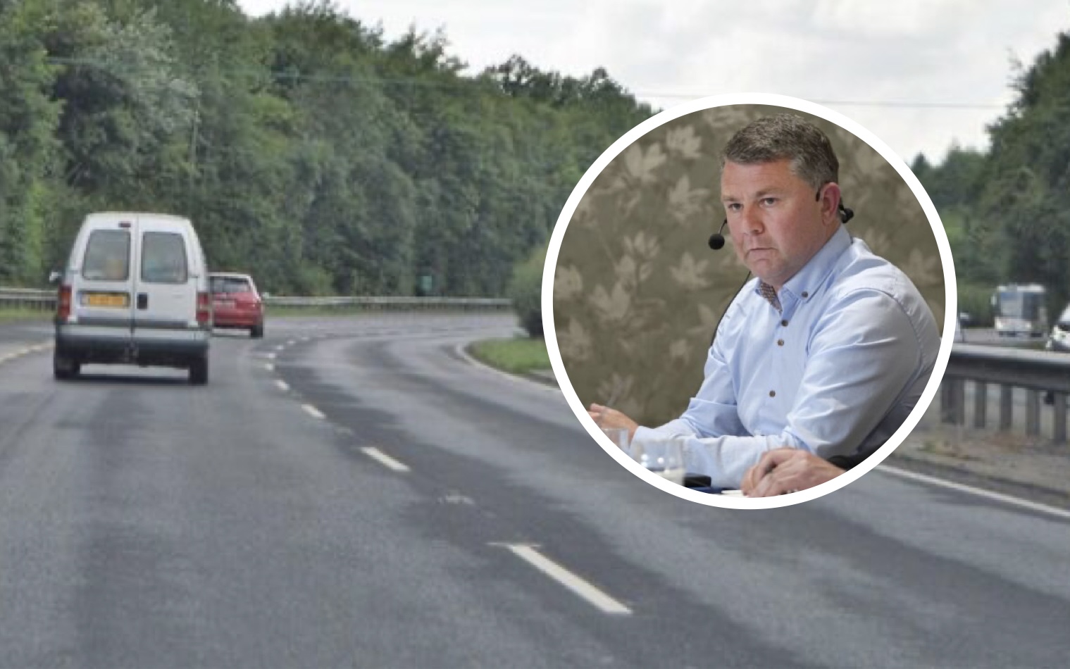 Cllr Patrick O'Gorman (inset) raised concerns of lengthy delays after a section of the N18 dual-carriageway was closed to traffic on recently after a van collided with a high-tension cable barrier
