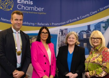 Ennis Chamber President Frank Holly with Renae Downes of Tierneys, Ennis Chamber CEO Margaret O'Brien and Marie Faughnan from Tierney's.
